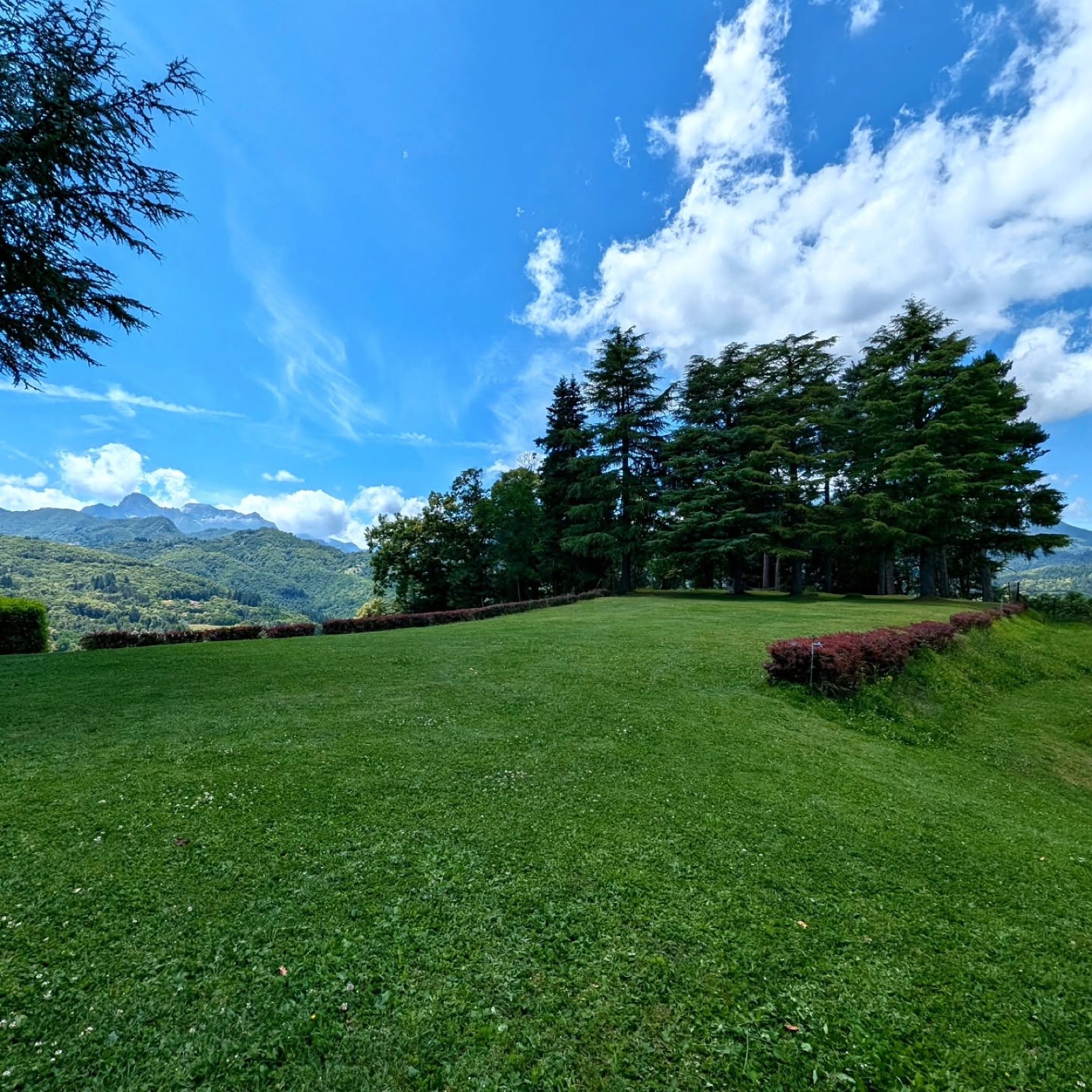 Il parco di Villa Beatrice con vista sulle Alpi Apuane